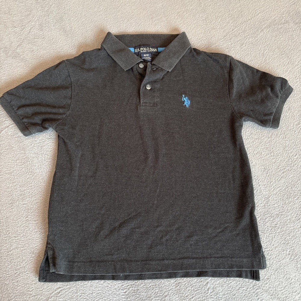 US Polo Assn. Boy's 10/12 Dark Grey With Blue Logo Polo Shirt 100% Cotton